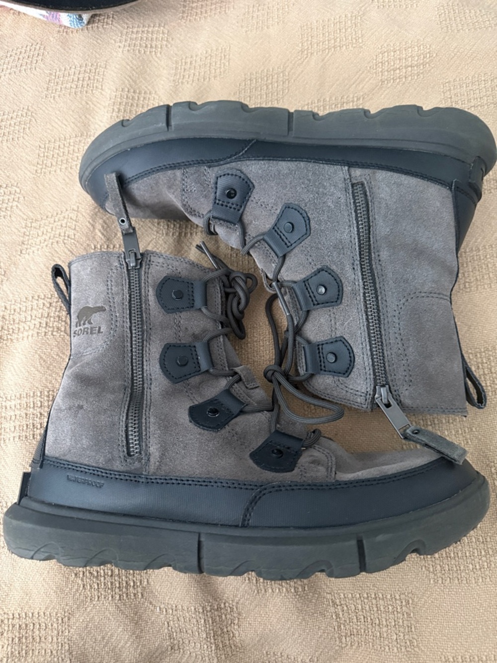 Sorel Gray Suede Lace-Up Side-Zip Combat Boots